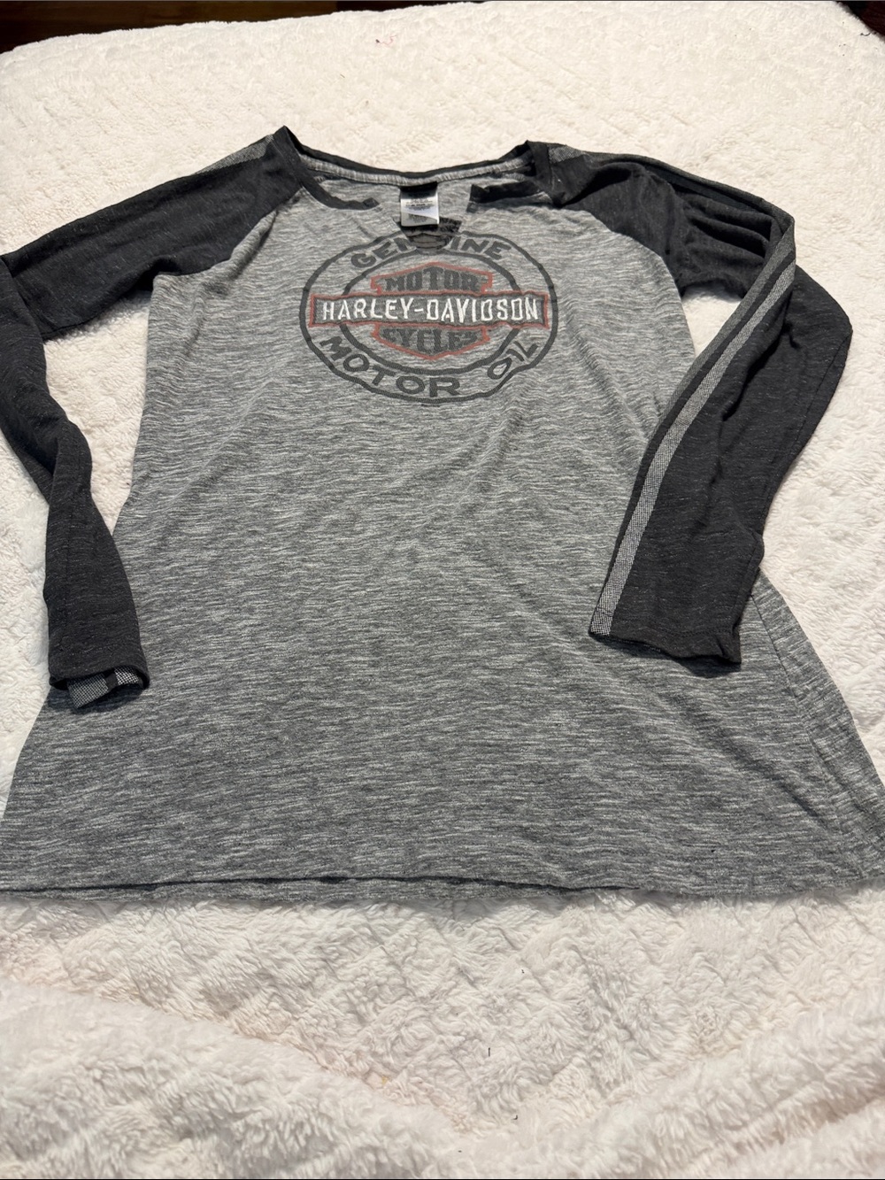 Harley-Davidson Gray and Black Raglan Long Sleeve Tee with Logo